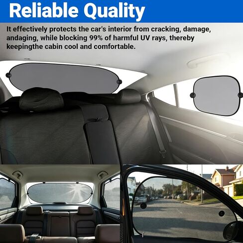 5 Pieces Car Window Shade Set, Complete Sun Shade Kit Include 4 Side Window Shades and 1 Rear Windshield Shade with 12 Suction Cups, UV Protection for Interior Heat Shield Universal for Cars in Saudi Arabia