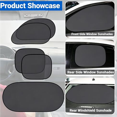 5 Pieces Car Window Shade Set, Complete Sun Shade Kit Include 4 Side Window Shades and 1 Rear Windshield Shade with 12 Suction Cups, UV Protection for Interior Heat Shield Universal for Cars in Saudi Arabia