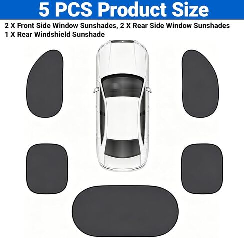 5 Pieces Car Window Shade Set, Complete Sun Shade Kit Include 4 Side Window Shades and 1 Rear Windshield Shade with 12 Suction Cups, UV Protection for Interior Heat Shield Universal for Cars in Saudi Arabia