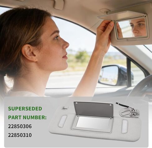 Pair Grey Sun Visor W/Light Passenger Driver Side Compatible with Suburban 1500 2500 Tahoe Sierra Yukon/XL Escalade 2007-2014 22850306 22850310 in Kuwait