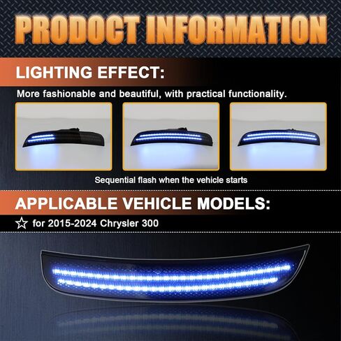 Full LED Front & Rear Fender LED Side Marker Lights Kit for 2015 2016 2017 2018 2019 2020 2021 2022 2023 2024 Chrysler 300, Smoked Lens Side Bumper Marker Lamps, Fender Lamps,4pcs (Blue) in Kuwait