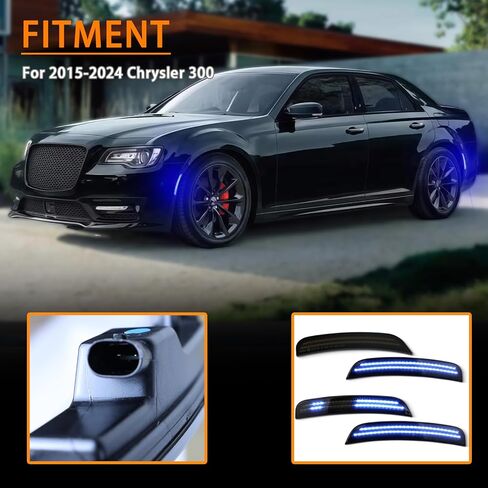 Full LED Front & Rear Fender LED Side Marker Lights Kit for 2015 2016 2017 2018 2019 2020 2021 2022 2023 2024 Chrysler 300, Smoked Lens Side Bumper Marker Lamps, Fender Lamps,4pcs (Blue) in Kuwait