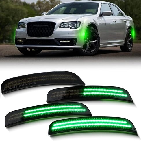 Full LED Front & Rear Fender LED Side Marker Lights Kit for 2015 2016 2017 2018 2019 2020 2021 2022 2023 2024 Chrysler 300, Smoked Lens Side Bumper Marker Lamps, Fender Lamps,4pcs (Blue) in Kuwait