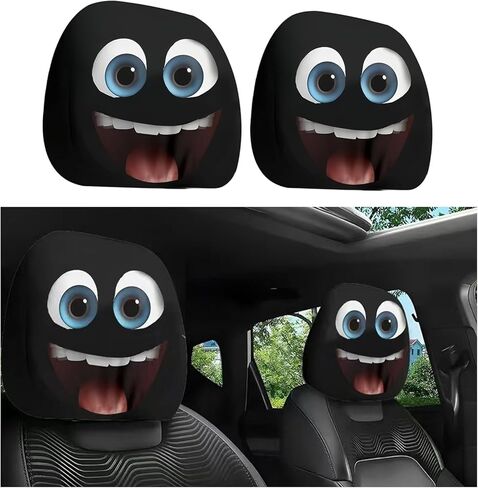 ANIS KEAAR Cute Cartoon car headrest Cover, Funny Smiling face Pattern car headrest Protective Cover, Universal Front seat (2PCS) in Saudi Arabia