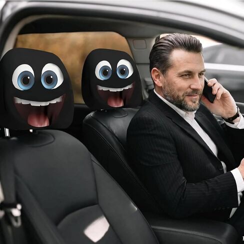 ANIS KEAAR Cute Cartoon car headrest Cover, Funny Smiling face Pattern car headrest Protective Cover, Universal Front seat (2PCS) in Saudi Arabia