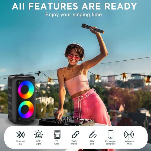 Karaoke Machine,Outdoor Bluetooth Speaker, PA Speaker with 1 Wireless Karaoke Microphones Wireless for Adults Kids with Upgraded Subwoofer, Support TWS/TF/USB/AUX for Home Party Outdoor in Saudi Arabia