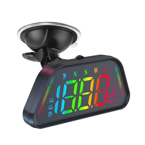 Shkalacar Universal Car Heads Up Display Speedometer with Ambient Light Curved Mirror Design Real Time Speed Time Distance Overspeed Alarm RGB 7 Color Lighting Type C Plug & Play in Kuwait