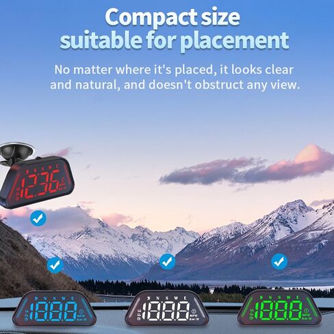 Shkalacar Universal Car Heads Up Display Speedometer with Ambient Light Curved Mirror Design Real Time Speed Time Distance Overspeed Alarm RGB 7 Color Lighting Type C Plug & Play in Kuwait