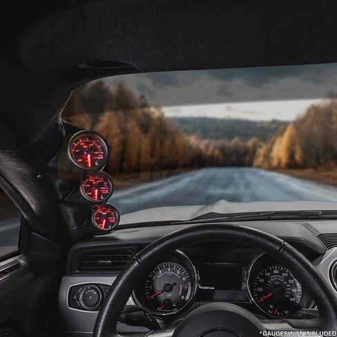 GlowShift Black Triple Pillar Gauge Pod Compatible with Ford Mustang S550 Hardtop 2015-2023 - ABS Plastic - Mounts (3) 2-1/16" (52mm) Gauges to Vehicle's A-Pillar in Kuwait