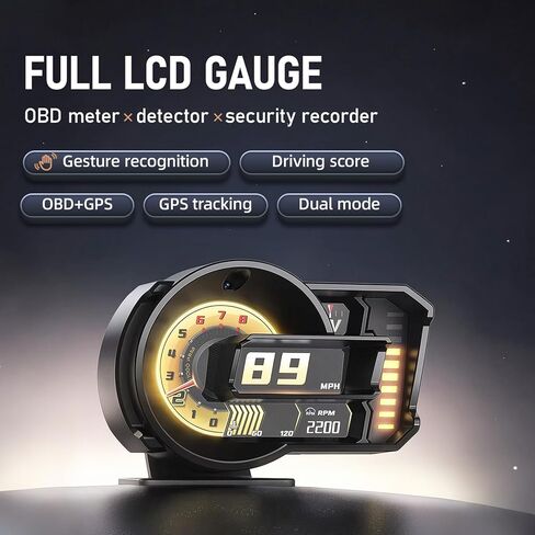 ARTILAURA HUD Head Up Display for Car, OBD2+GPS, OBD2 Gauge Display Digital Speedometer MPH KM/H with Automatic Photosensitive Water Temperature, RPM, Overspeed Alarm for All Vehicle in Saudi Arabia