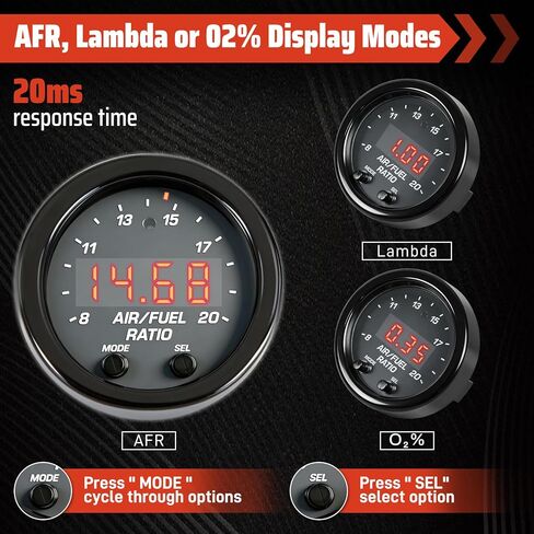 30-0300 Wideband AFR Gauge Kit, 52mm(2-1/16") Digital Air Fuel Ratio Monitor with LSU 4.9 UEGO Oxygen Sensor, 0-5V & CANbus Data Logging Controller for 12V Gas E85 Diesel in Saudi Arabia