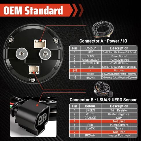 30-0300 Wideband AFR Gauge Kit, 52mm(2-1/16") Digital Air Fuel Ratio Monitor with LSU 4.9 UEGO Oxygen Sensor, 0-5V & CANbus Data Logging Controller for 12V Gas E85 Diesel in Saudi Arabia