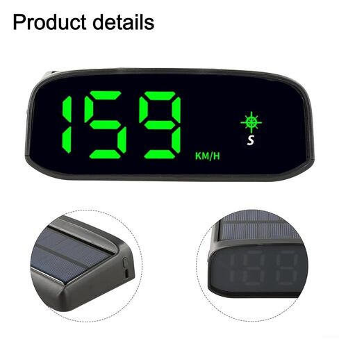 Solar Head Display GPS Speedometer with Digital, Auto Light Sensing HUD Car for Dashboard, KM/H & MP/H Switchable, Black in Saudi Arabia