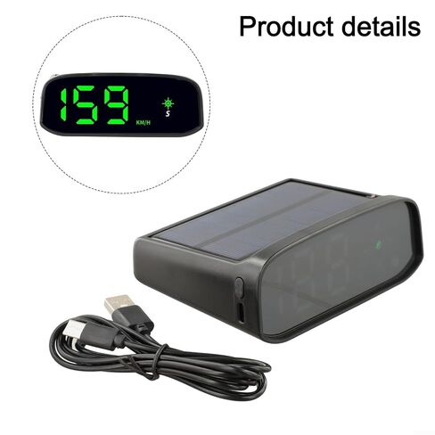 Solar Head Display GPS Speedometer with Digital, Auto Light Sensing HUD Car for Dashboard, KM/H & MP/H Switchable, Black in Saudi Arabia
