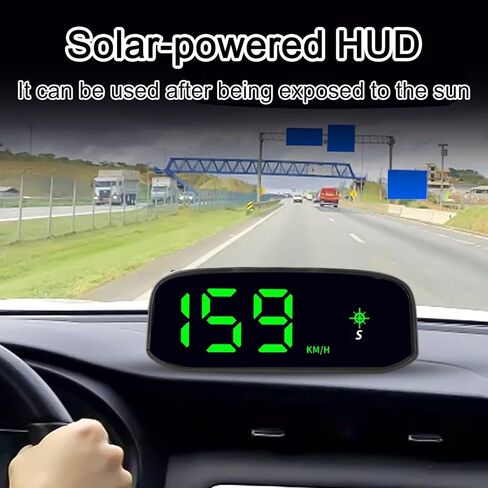 Solar Head Display GPS Speedometer with Digital, Auto Light Sensing HUD Car for Dashboard, KM/H & MP/H Switchable, Black in Saudi Arabia