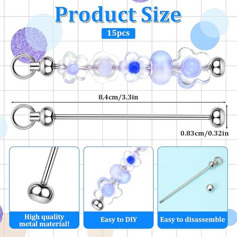 15 PCS Beadable Keychain Bars, Metal Beaded Keychain DIY Jewelry Making Charm Bars Detachable Key Chain Making Accessories for Pendant DIY Crafts Jewelry Making Gift in Kuwait