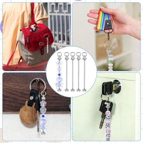 15 PCS Beadable Keychain Bars, Metal Beaded Keychain DIY Jewelry Making Charm Bars Detachable Key Chain Making Accessories for Pendant DIY Crafts Jewelry Making Gift in Kuwait