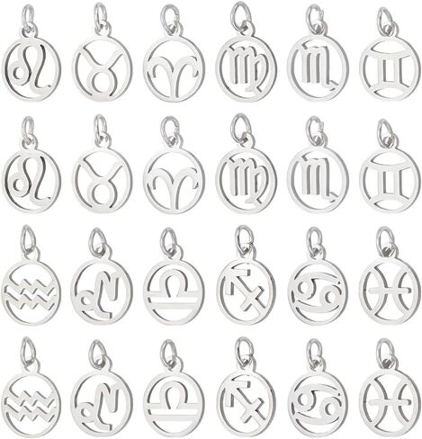 PH PandaHall 24pcs 304 Stainless Steel 12 Constellations Charms Zodiac Sign Pendants Charm Flat Round with Constellation Pendants Astrology Horoscope Charms for DIY Jewelry Craft Making in Saudi Arabia