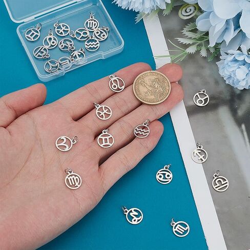 PH PandaHall 24pcs 304 Stainless Steel 12 Constellations Charms Zodiac Sign Pendants Charm Flat Round with Constellation Pendants Astrology Horoscope Charms for DIY Jewelry Craft Making in Saudi Arabia