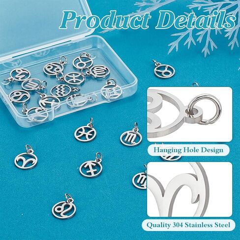 PH PandaHall 24pcs 304 Stainless Steel 12 Constellations Charms Zodiac Sign Pendants Charm Flat Round with Constellation Pendants Astrology Horoscope Charms for DIY Jewelry Craft Making in Saudi Arabia