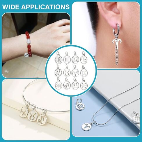 PH PandaHall 24pcs 304 Stainless Steel 12 Constellations Charms Zodiac Sign Pendants Charm Flat Round with Constellation Pendants Astrology Horoscope Charms for DIY Jewelry Craft Making in Saudi Arabia