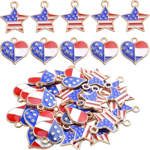 30 Pieces American Flag Alloy Charms Pendant Patriotic Enamel Charms Ornament of DIY Decoration, Star-shaped and Heart-shaped in Kuwait