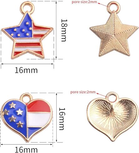 30 Pieces American Flag Alloy Charms Pendant Patriotic Enamel Charms Ornament of DIY Decoration, Star-shaped and Heart-shaped in Kuwait