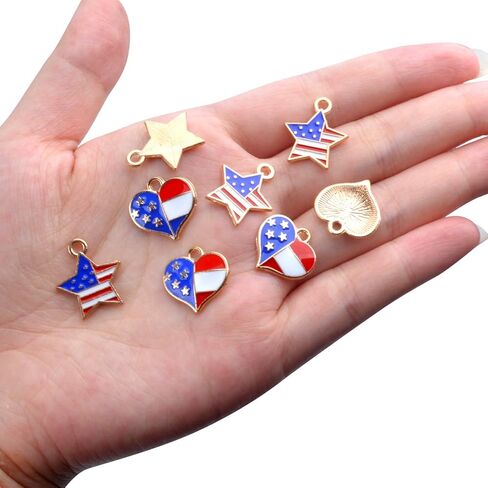 30 Pieces American Flag Alloy Charms Pendant Patriotic Enamel Charms Ornament of DIY Decoration, Star-shaped and Heart-shaped in Kuwait
