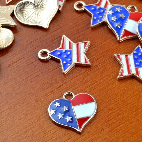 30 Pieces American Flag Alloy Charms Pendant Patriotic Enamel Charms Ornament of DIY Decoration, Star-shaped and Heart-shaped in Kuwait