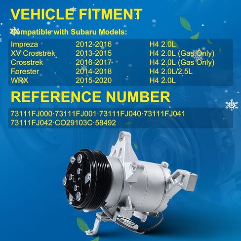 AC Compressor with Clutch for Subaru Forester 2014-2018 2.0L 2.5L, Impreza 2012-2016 2.0L, Crosstrek 2013-2017 2.0L(Gas Only), WRX 2015-2020 2.0L, Replaces 73111FJ000 CO29103C in Saudi Arabia
