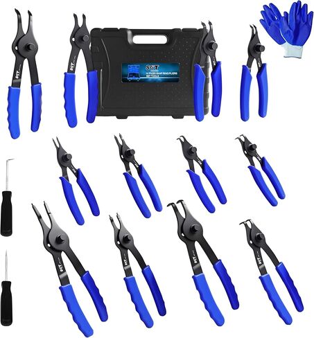 SGT Snap Ring Pliers Set, 14pcs Internal & External Retaining Ring Circlip C Clip Pliers with 45°/90° Bent and Straight Pliers,Hook & Pick,Heavy Duty Removal Tool with Storage Case & Gloves in Saudi Arabia