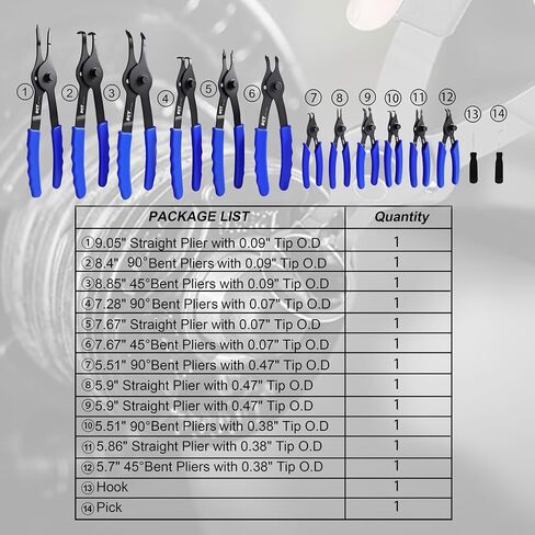 SGT Snap Ring Pliers Set, 14pcs Internal & External Retaining Ring Circlip C Clip Pliers with 45°/90° Bent and Straight Pliers,Hook & Pick,Heavy Duty Removal Tool with Storage Case & Gloves in Saudi Arabia