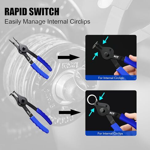 SGT Snap Ring Pliers Set, 14pcs Internal & External Retaining Ring Circlip C Clip Pliers with 45°/90° Bent and Straight Pliers,Hook & Pick,Heavy Duty Removal Tool with Storage Case & Gloves in Saudi Arabia