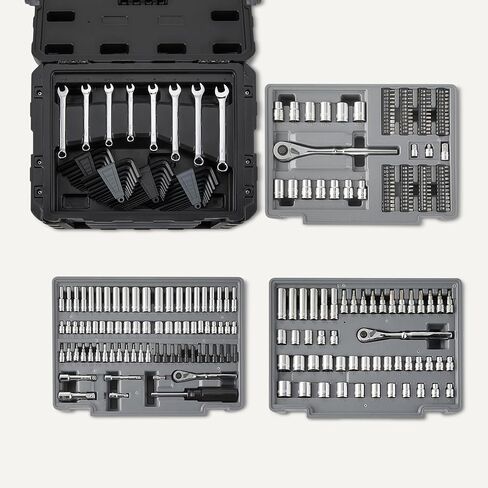 Amazon Basics 287-Piece Mechanic Tool Set with Sockets, Ratchets & Wrenches, 1/4", 3/8", 1/2" Quick-Release, Metric and SAE - 3-Drawer Case in Kuwait