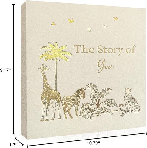 Keepsake Baby Memory Book, Gender Neutral for Boy or Girl, Birth to Age 5, Luxury Gift for Mom to be, Milestone Record & Photo Album, Linen Fabric Safari Journal Scrapbook for New Parents, Baby Shower in Saudi Arabia