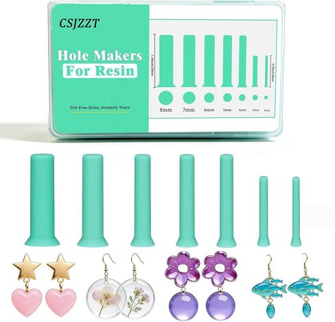 35 PCS Hole Maker for Resin Molds, 7 Sizes (2/3/4/5/6/7/8mm) Drill-Free Hole Tools for Epoxy & UV Resin, Silicone Mold Inserts for Jewelry Making, Keychains, Pet Tags and DIY Craft Pendants in Saudi Arabia
