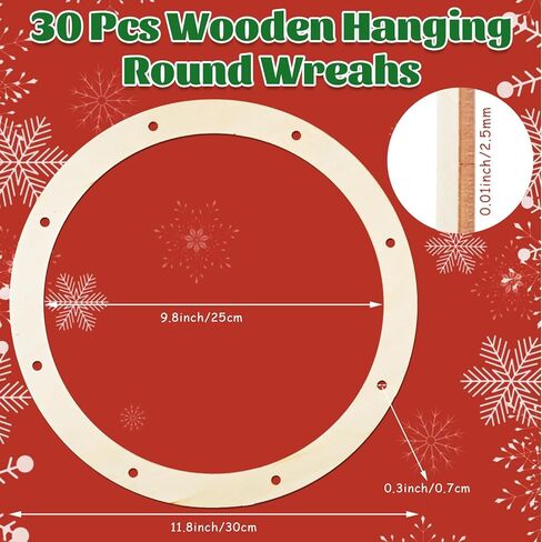 CYEAH 30 Pcs 12 Inch Wooden Wreath Frames for Crafts, Unfinished Wood Wreath Rings with Hanging Holes, Round Floral Hoop Forms for DIY Christmas, Wedding and Home Decor in Kuwait