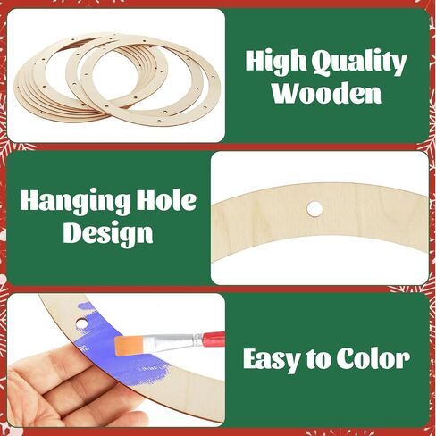 CYEAH 30 Pcs 12 Inch Wooden Wreath Frames for Crafts, Unfinished Wood Wreath Rings with Hanging Holes, Round Floral Hoop Forms for DIY Christmas, Wedding and Home Decor in Kuwait