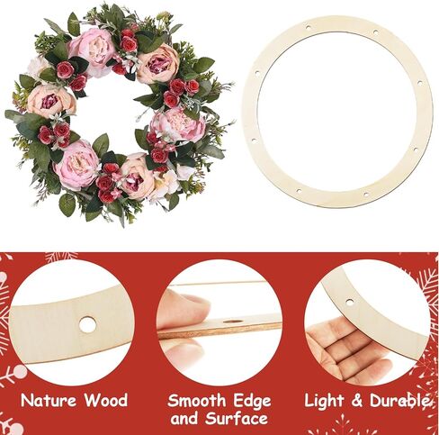 CYEAH 30 Pcs 12 Inch Wooden Wreath Frames for Crafts, Unfinished Wood Wreath Rings with Hanging Holes, Round Floral Hoop Forms for DIY Christmas, Wedding and Home Decor in Kuwait
