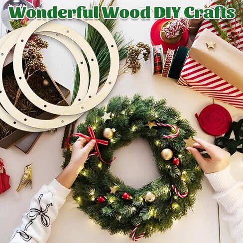 CYEAH 30 Pcs 12 Inch Wooden Wreath Frames for Crafts, Unfinished Wood Wreath Rings with Hanging Holes, Round Floral Hoop Forms for DIY Christmas, Wedding and Home Decor in Kuwait