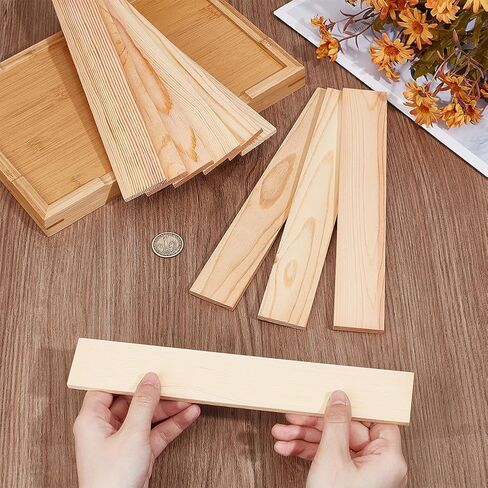 BENECREAT 10pcs Unfinished Wood Blocks, 10 x 1.5inch Rectangle Pine Wood Board, 5.5mm Thick Sheets Carving Blocks for Arts Crafts DIY, Paintings Panel in Kuwait