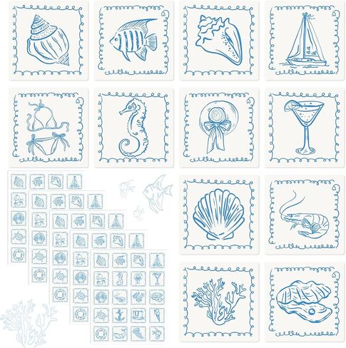 Whaline 500 Pcs Summer Ocean Mini Stickers Blue Seashell Coral Turtle Adhesive Label Decal Under the Sea Beach Stickers for Birthday Party Treat Bag Sealing Decoration, 1 Inch in Kuwait