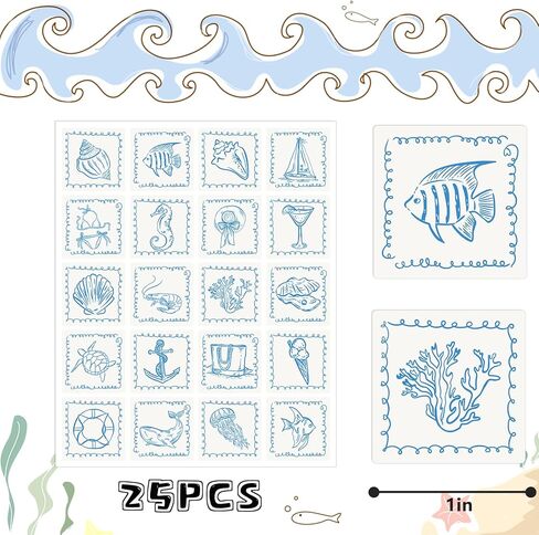 Whaline 500 Pcs Summer Ocean Mini Stickers Blue Seashell Coral Turtle Adhesive Label Decal Under the Sea Beach Stickers for Birthday Party Treat Bag Sealing Decoration, 1 Inch in Kuwait