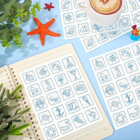Whaline 500 Pcs Summer Ocean Mini Stickers Blue Seashell Coral Turtle Adhesive Label Decal Under the Sea Beach Stickers for Birthday Party Treat Bag Sealing Decoration, 1 Inch in Kuwait