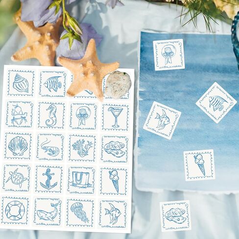 Whaline 500 Pcs Summer Ocean Mini Stickers Blue Seashell Coral Turtle Adhesive Label Decal Under the Sea Beach Stickers for Birthday Party Treat Bag Sealing Decoration, 1 Inch in Kuwait