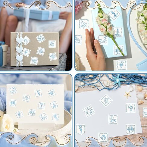 Whaline 500 Pcs Summer Ocean Mini Stickers Blue Seashell Coral Turtle Adhesive Label Decal Under the Sea Beach Stickers for Birthday Party Treat Bag Sealing Decoration, 1 Inch in Kuwait