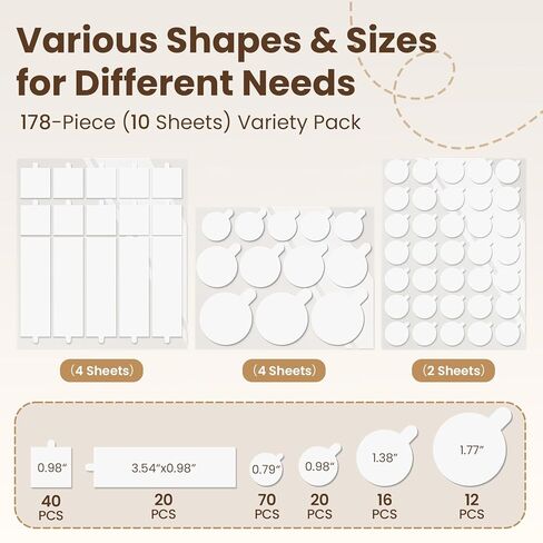 Sooez Multi-Shape Double Sided Tape with Pull Tab, 178 Pcs Wall Tape Glue Dots Posters Tape, Removable Sticky Tacks Balloons Arch Strip for Hanging, Easy Peel Mounting Putty for Crafts Home Decor in Kuwait