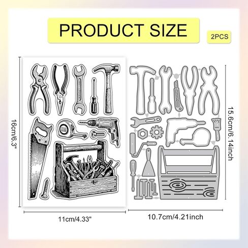 GLOBLELAND Toolbox Clear Stamps and Cutting Dies Set Wrench Silicone Clear Stamps and Metal Die Cuts for Card Making and DIY Scrapbooking in Kuwait