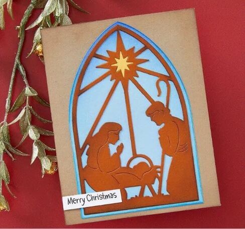 Merry Christmas Morn Nativity Greeting Card Metal Die Cuts,Snowflake Flower Leaf Cutting Dies Cut Stencils DIY Scrapbooking Decorative Embossing Paper Scrapbooking Card Making in Kuwait
