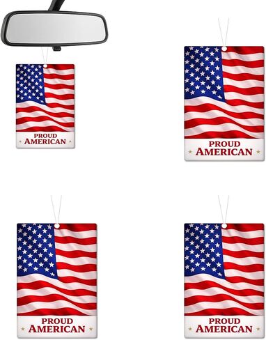 Proud USA Flag Car Air Freshener 4 Pack | Auto Car Air Freshener Hanging | Long Lasting Car Scent | Odor Eliminator for Cars, Trucks and Suv's | Sports Fan Auto Accessories Gift in Kuwait